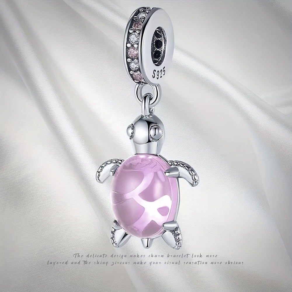 Silver Plated Pink Turtle Charm Pendant for DIY Beaded Bracelet