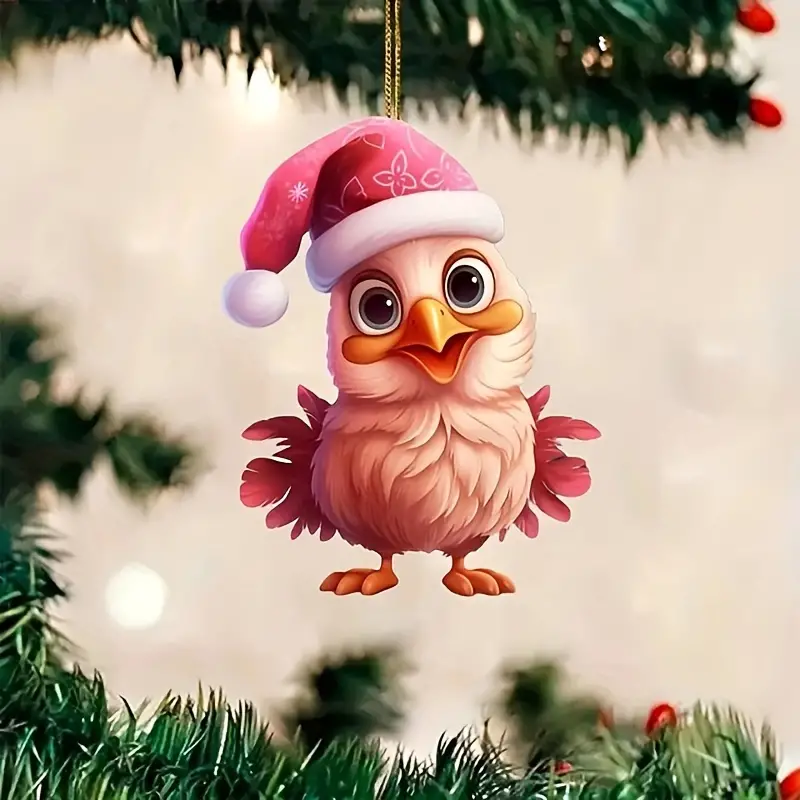 Weihnachtsbaum-Huhn-Ornament, niedlicher Auto-Anhänger, Acryl