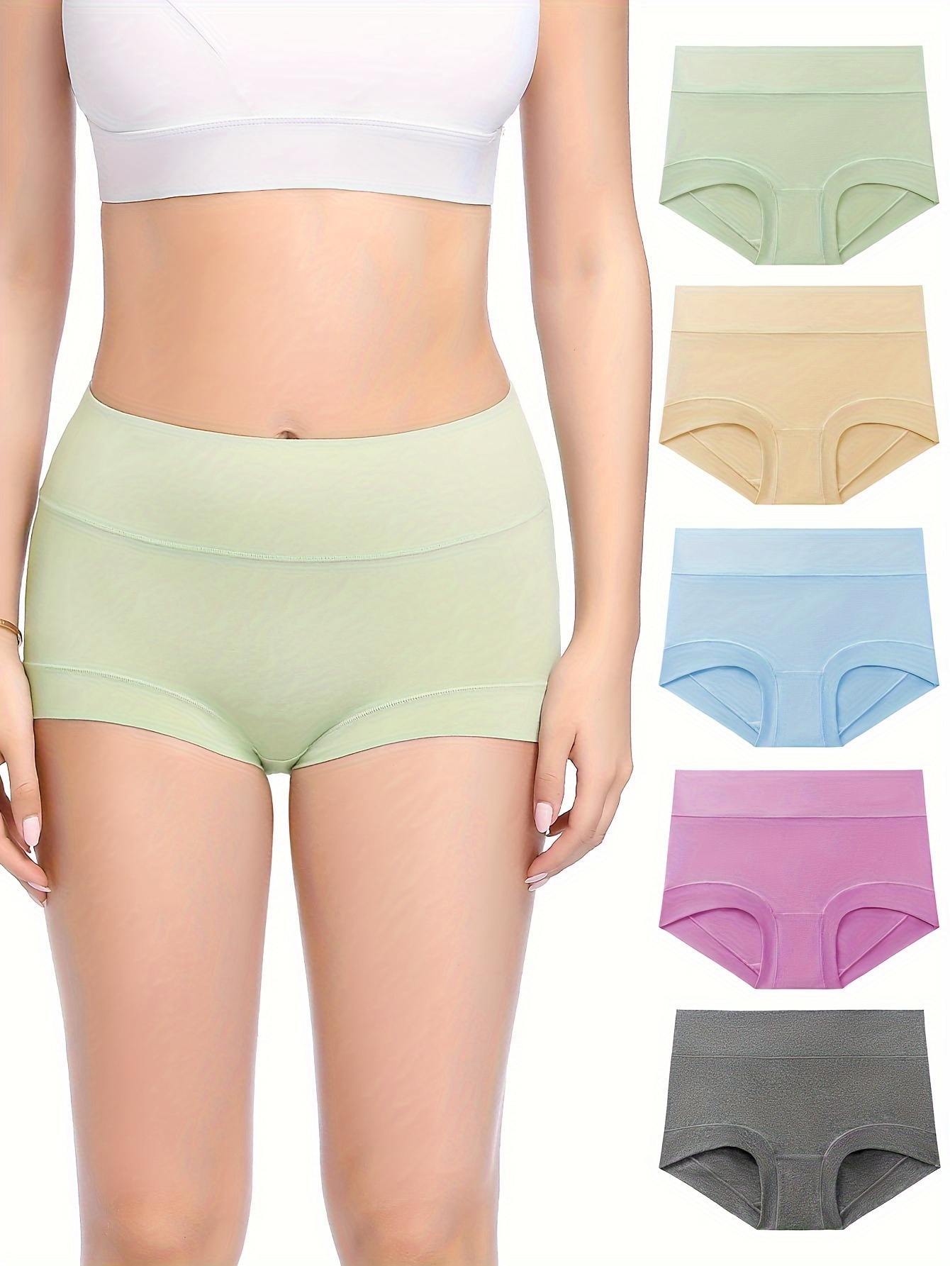 5PCS Plus Size Women Underwear Cotton High-Waist Solid Color