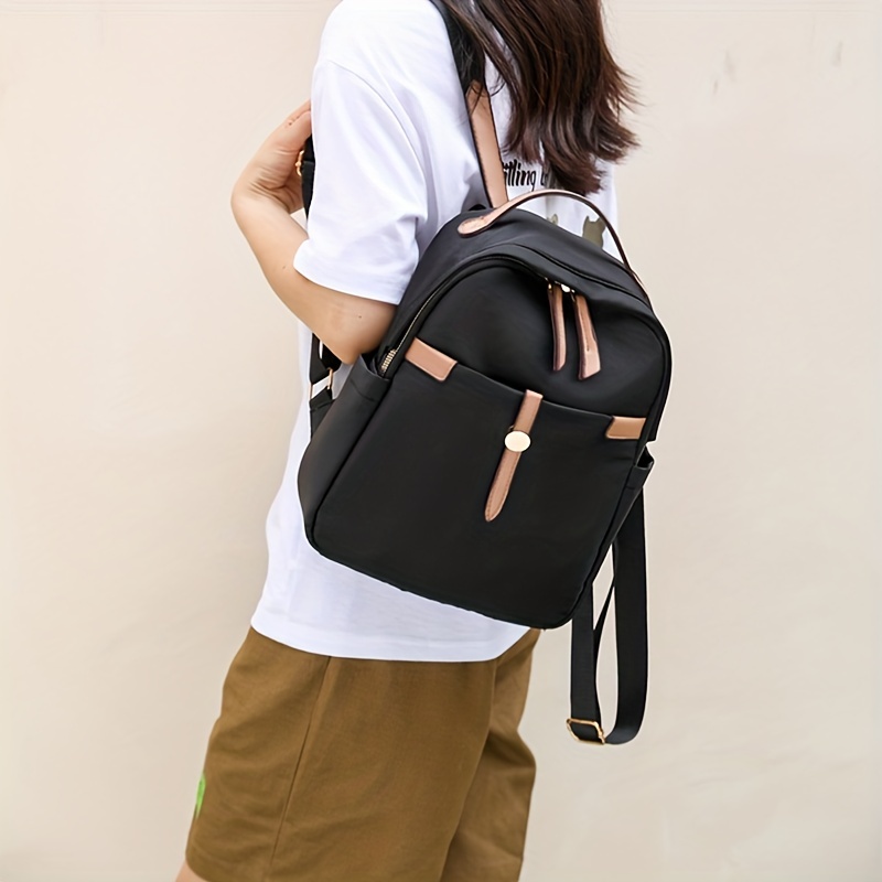Colorblock Large Capacity Preppy Backpack Nylon Durable Lightweight Laptop Daypa