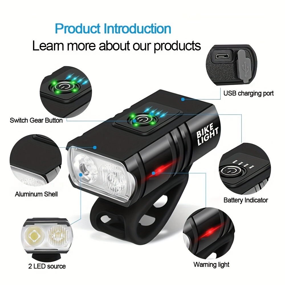 Juego de luces de bicicleta con bocina 1400LM recargable por USB, luz  trasera y bocina impermeable, 3 modos de iluminación, se adapta a  bicicletas