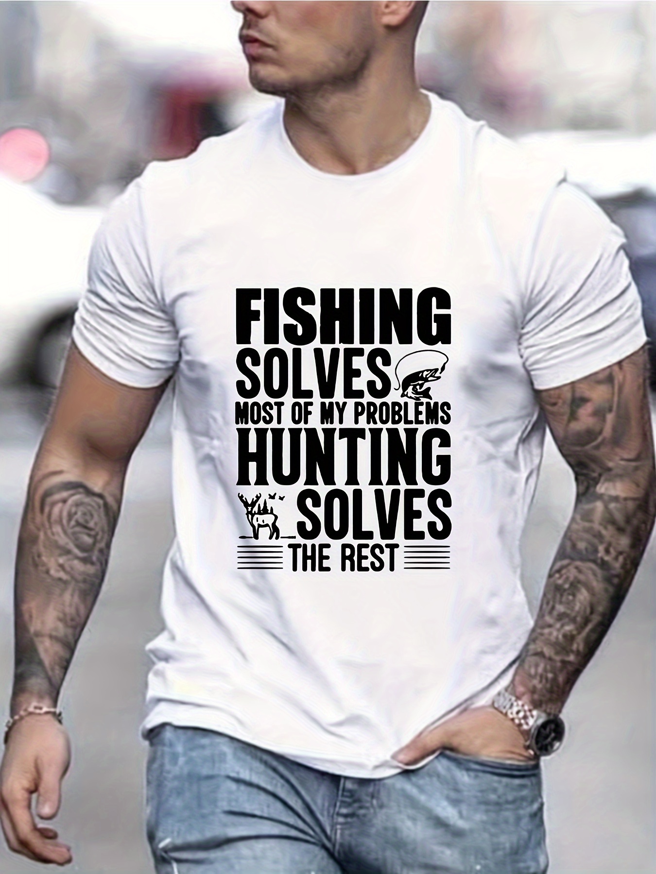 Fishing Man Slogan Pattern Print Men's T shirt Graphic Tee - Temu Australia