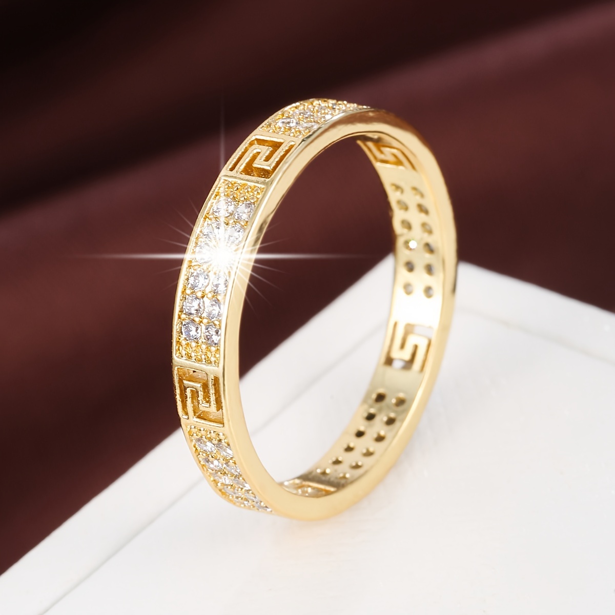 Simple Hollow-out Full Synthetic Zirconia Copper Women's Ring