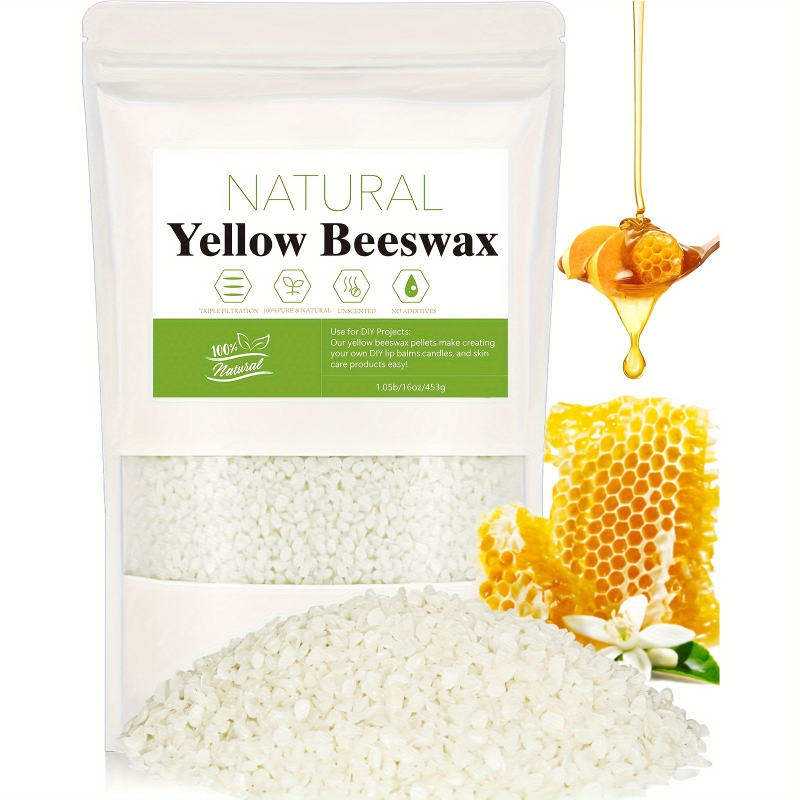 White Beeswax Pellets 16oz (1lb), Pure, Organic, Cosmetic Grade, Triple  Filtered, Great For Diy Lip Balms, Lotions, Candles & more - White Naturals