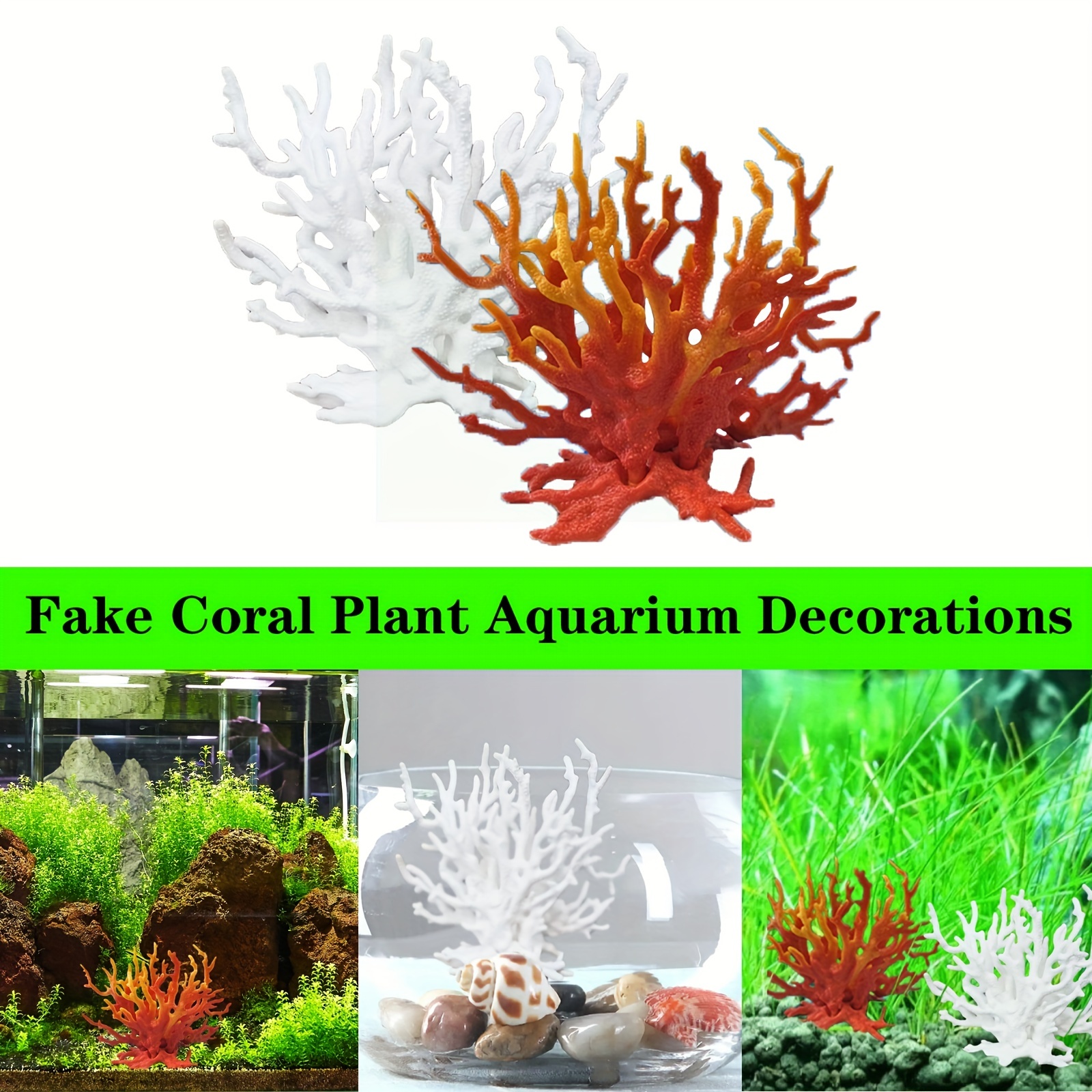 Artificial Coral Ornament,Resin Faux Coral Aquarium Decor White Coral Reef  Decor Decorative Sea Coral Stony Coral Realistic Fish