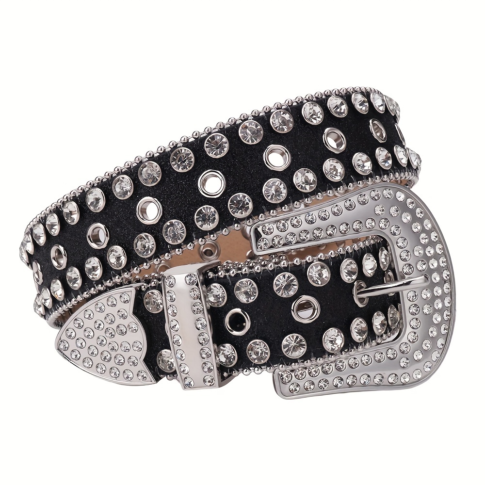 Sparkle Studded Rhinestone PU Leather Belt for Jeans Dress