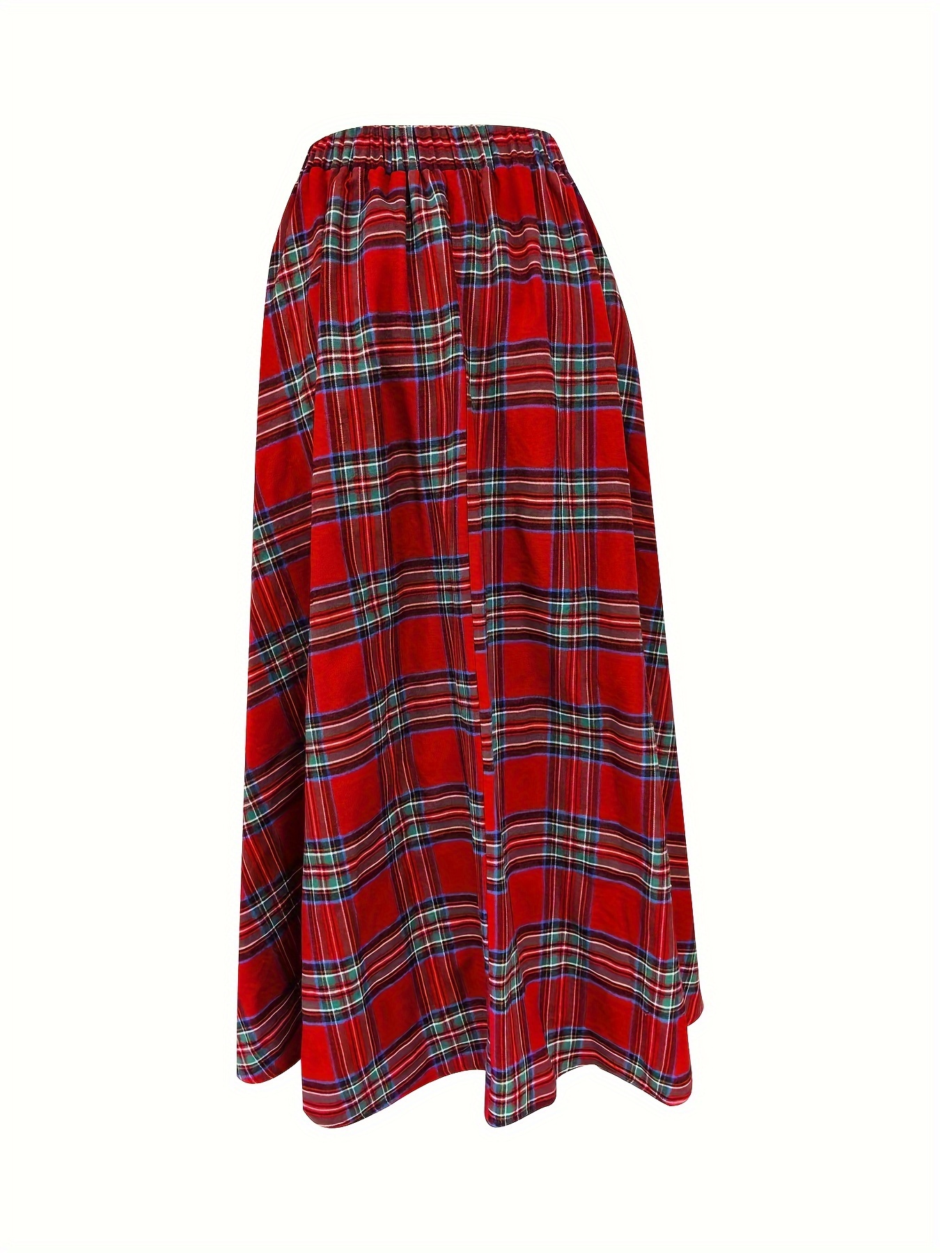 Plaid Print High Waist Flared Skirt Casual Big Swing Maxi - Temu