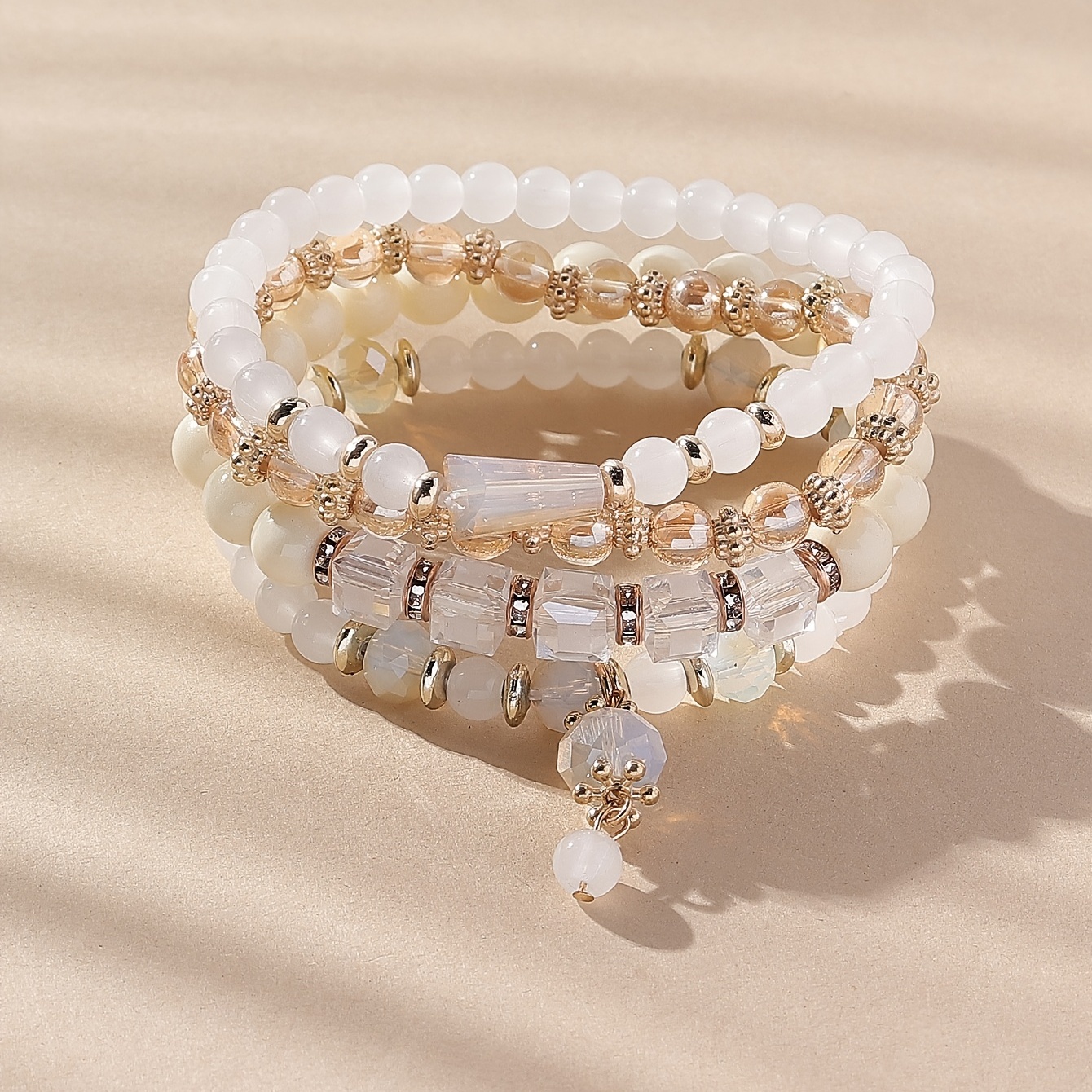 4pc Stackable Beaded Bracelet Set, Boho Style