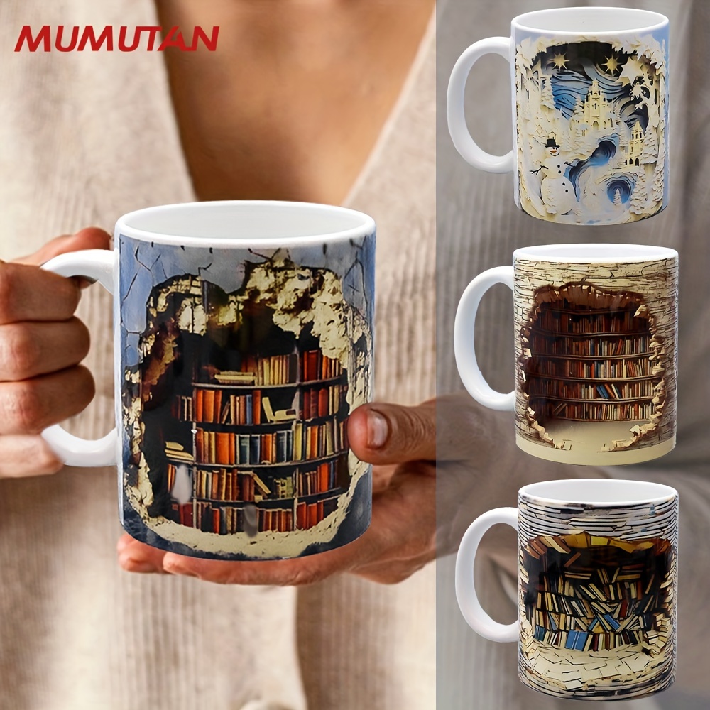 3D Bookshelf Mug, A Library Shelf Cup, Creative Space Design Multi-Purpose  Mugs, 3D White Mugs, Book Lovers Coffee Mug, A Gift for Readers