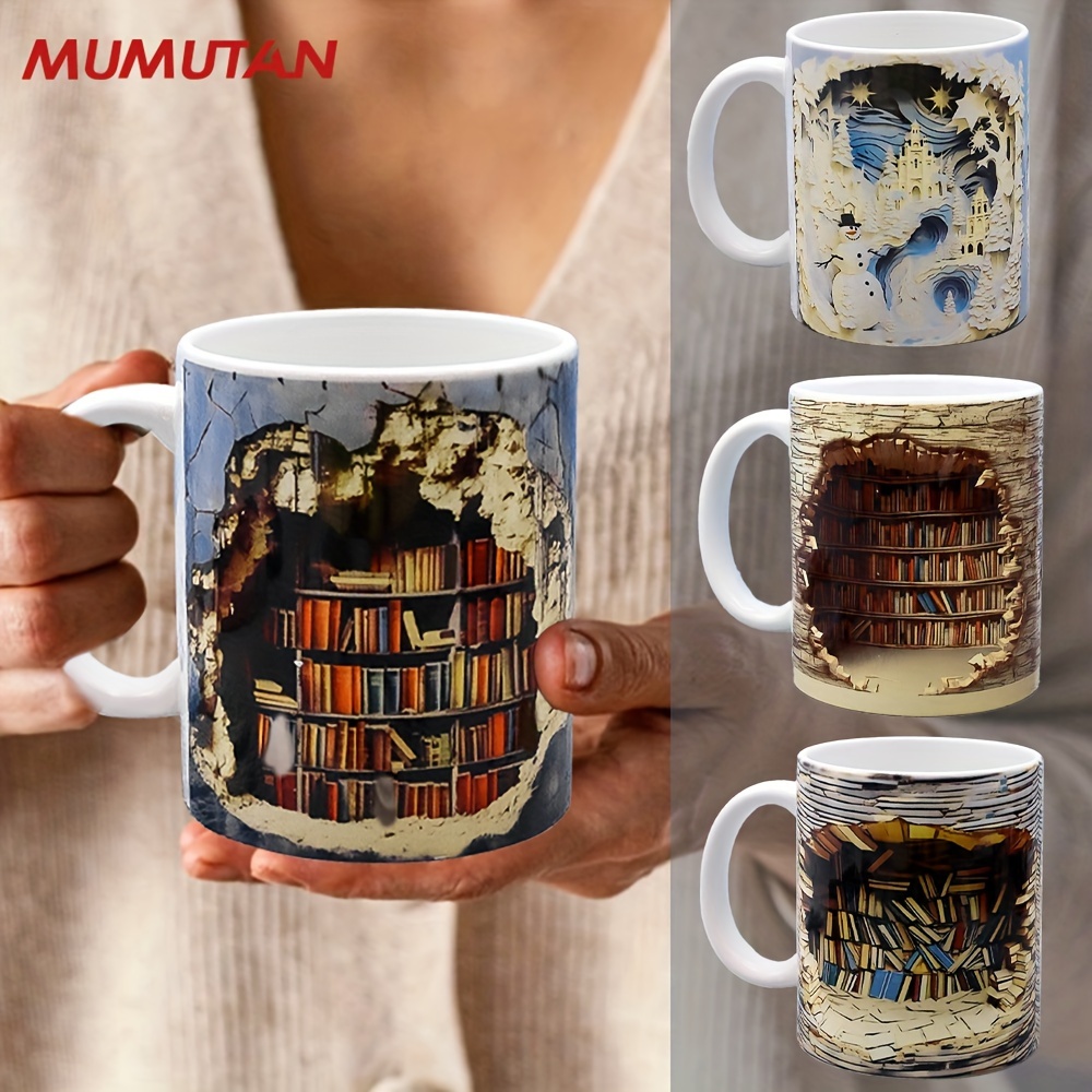 1pc 3d Colorful Book Lover Design Ceramic Coffee Mug, Tea Cup, Milk Cup