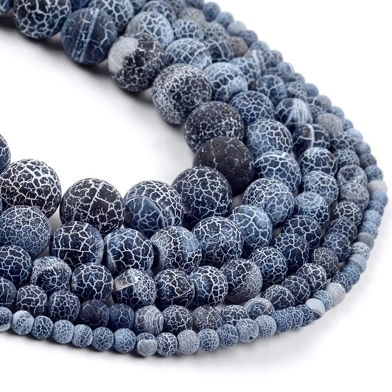 Black Frost Cracked Stone Round Loose Smooth Beads For - Temu