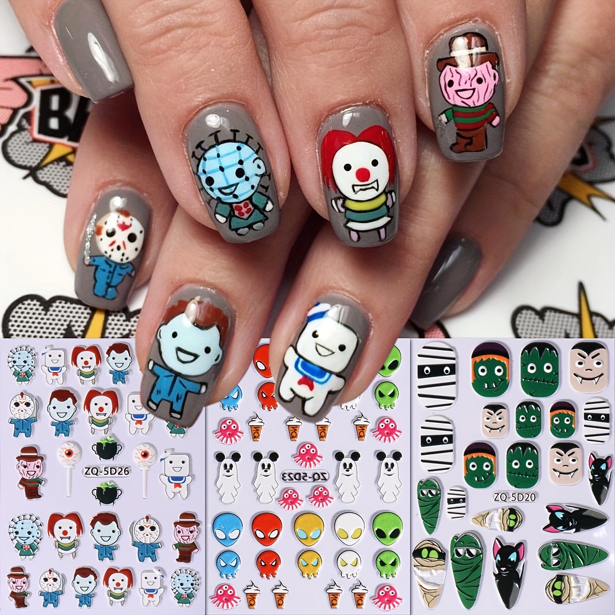  6Sheets Halloween Nail Stickers for Nail Art 5D