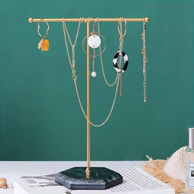 Classic Golden T Shaped Jewelry Accessories Storage Rack