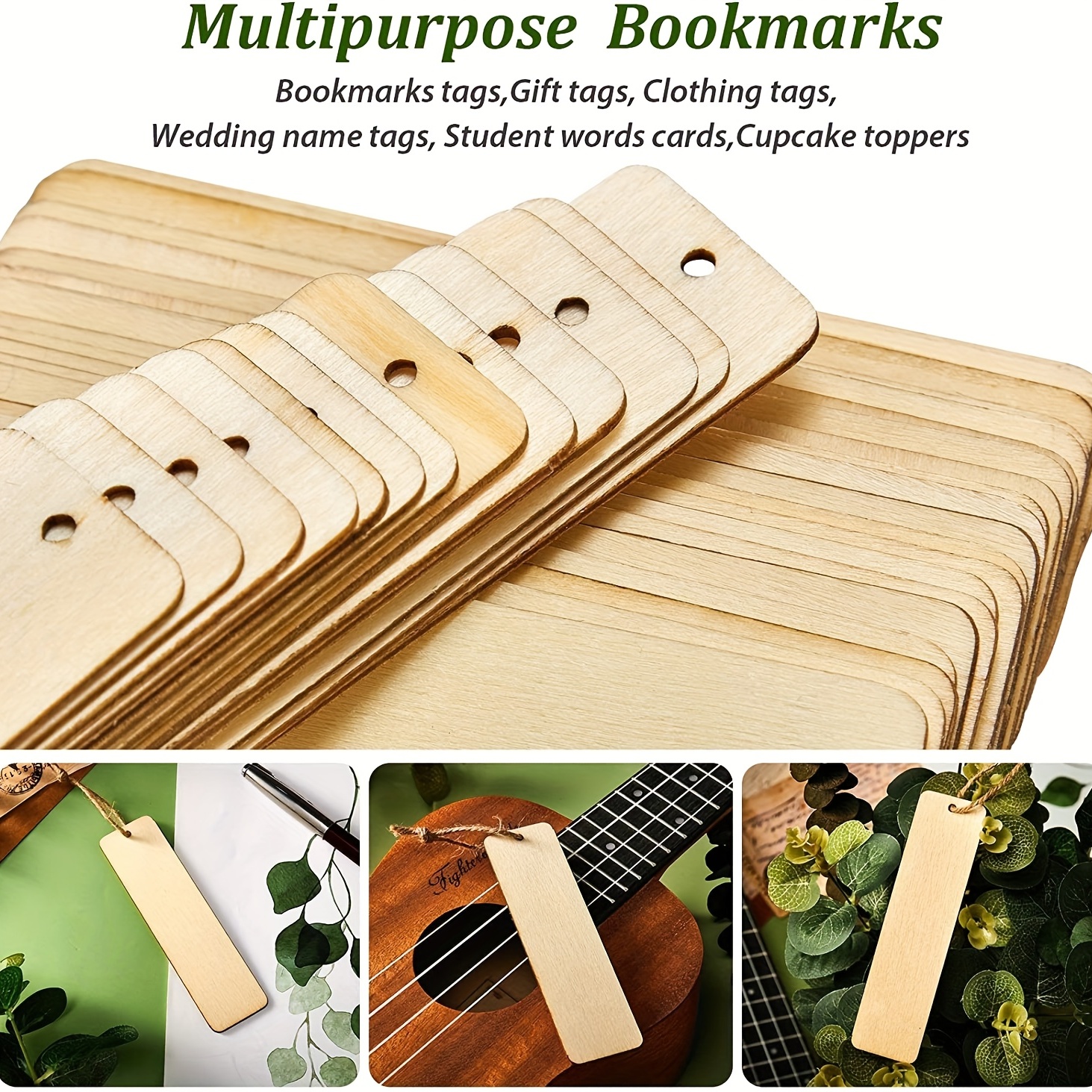 Blank bookmarks 10Pcs Wood Blank Bookmarks DIY Wooden Craft Bookmark  Unfinished Wood Hanging Tag 