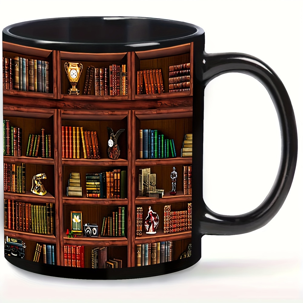 

1pc 11oz Books Coffee Mug, Library Gifts, Book Vintage Bookshelves, Book Lovers Mug, Librarian Coffee Mug, Gift For Teacher, Merry Christmas Gifts