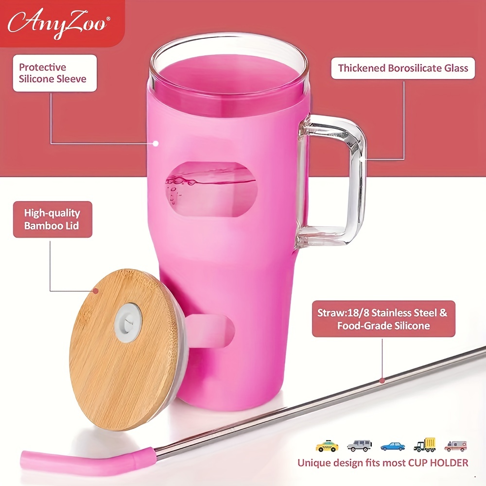 Large Capacity Glass Straw Cup, High Borosilicate Water Bottle Tumbler With  Handle - Temu