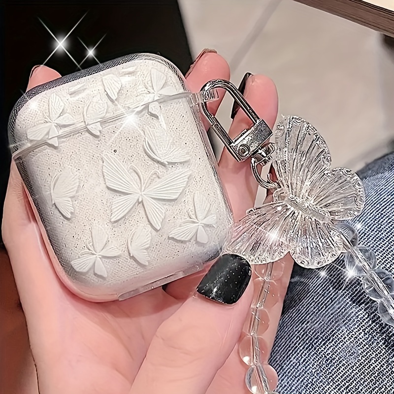 

Glitter Butterfly Printed Case Suitable For Airpods Pro2 Protective Case For 2 Generation Wireless Earphone Case For Airpods 3 Transparent Earphone Protective Case Crystal Chain