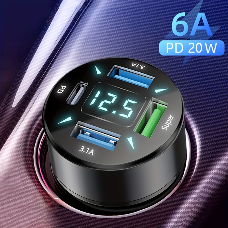 66W Fast Car Charger,3.1A USB+66W Super Fast Port,Smart Power Car Charger  Adapter with Voltmeter Cigarette USB Charger Compatible Most Smartphones