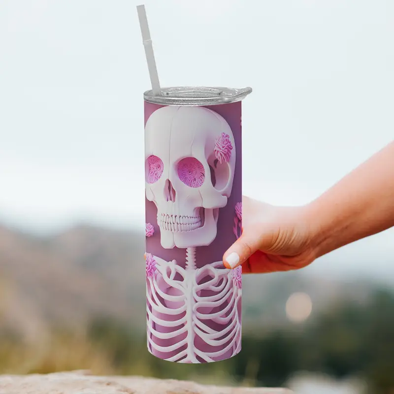 Skull Pattern Tumbler With Lid And Straw 304 Stainless Steel - Temu