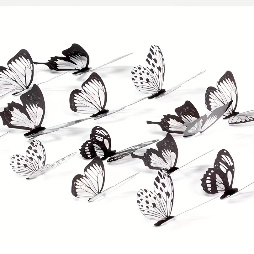 Black And White Butterfly Stickers 3d Stereo Simulation - Temu