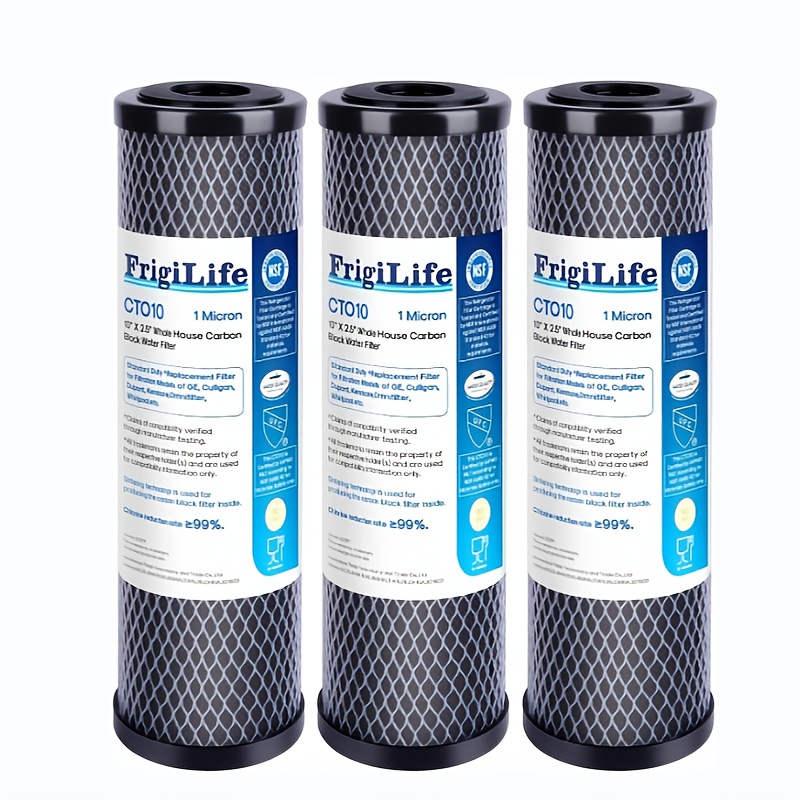

3pack, Frigilife 1 Micron 10" X 2.5" Whole House Cto Carbon Sedimen Water Filter Compatible Dupont Wfpfc8002, Wfpfc9001, Scwh-5, Whcf-whwc, Fxwtc, Ro Unit For Under Sink & Countertop Filtration System