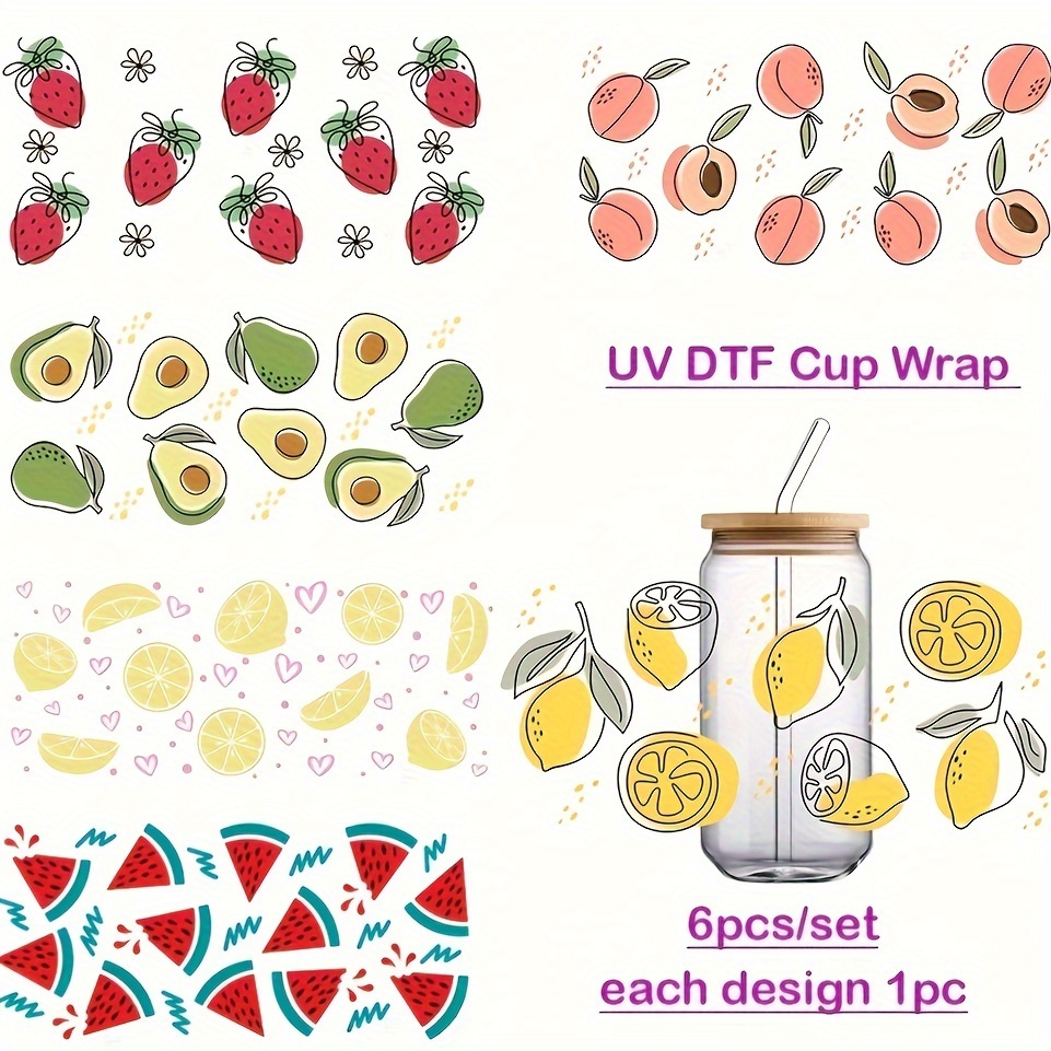 Fruit UV DTF Cup Wrap, Personalize Transfer Sticker for Glass Wrap Cup  Decals, Glass Cup Wrap Transfers Stickers for 12oz 16oz Glass Cups, DIY  Bottle