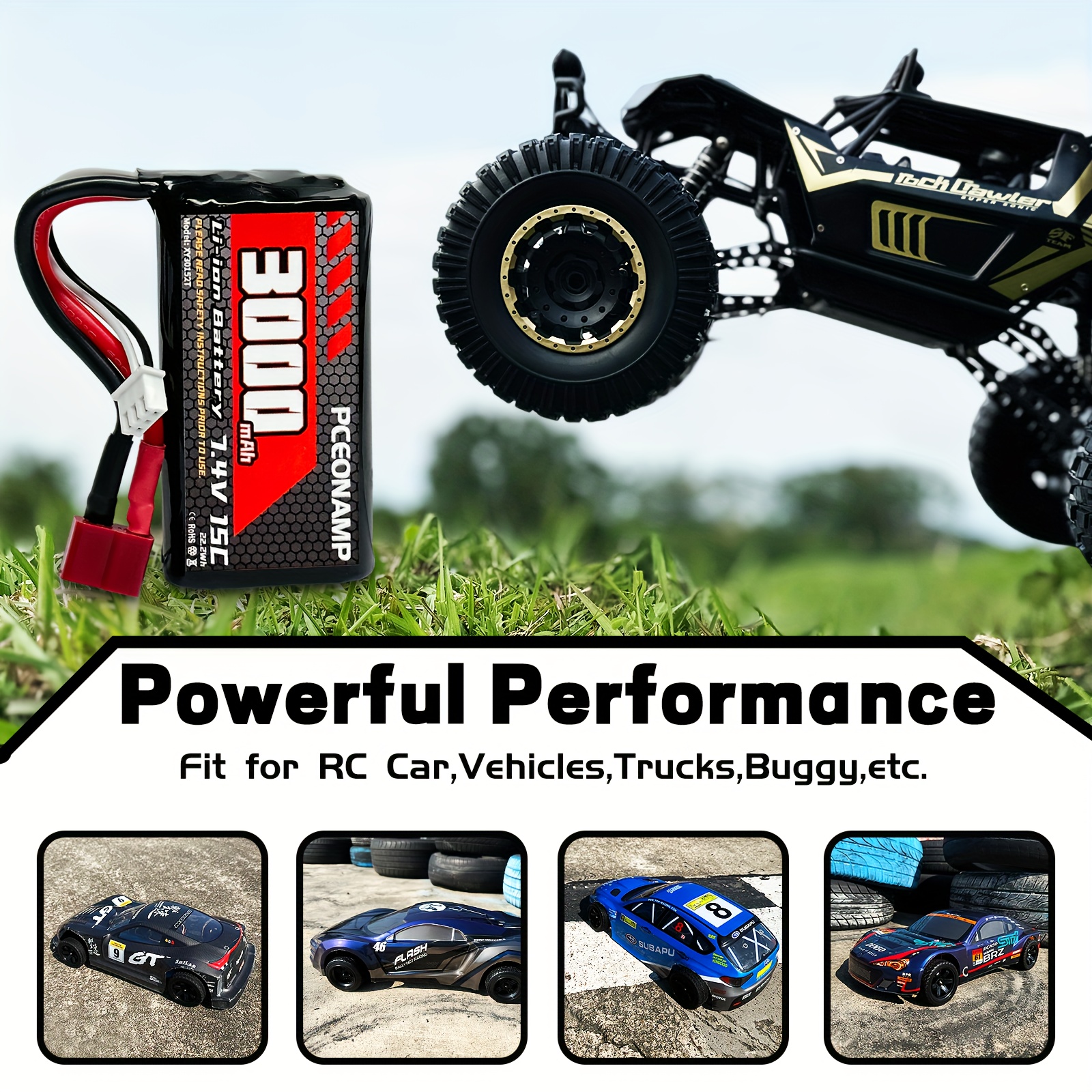 7.4V.3000mAh. 2S1P.18500 Lithium Battery. For,T socket, SM-2P,3P, 4P,  JST,XT30, Electric Remote Control Boat, Toy Racing Car