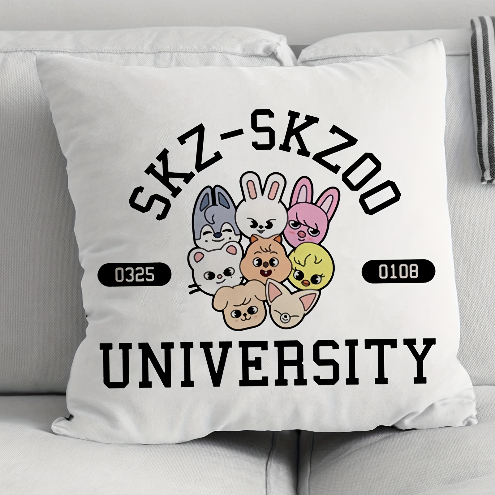 

1pc, Velvet Throw Pillow Covers, Kpop Skz Skzoo University Pattern Printed Throw Pillowcase, Throw Pillow Covers Decor, Home Decor, Room Decor, Bedroom Decor, Living Room Decor, Car Decor, Sofa Decor