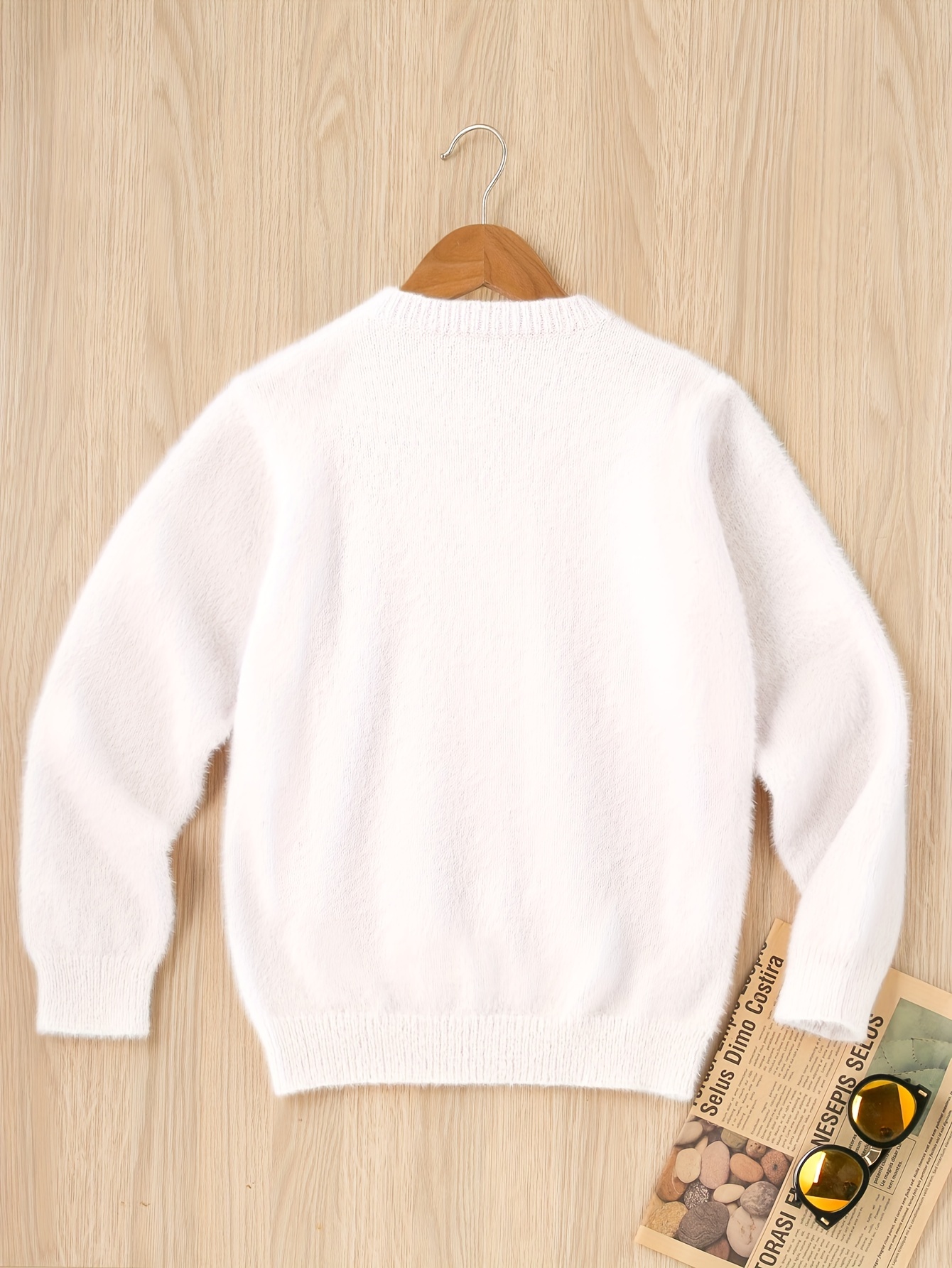 Toddler Girl Round-collar Casual Solid Fuzzy Pullover Sweater