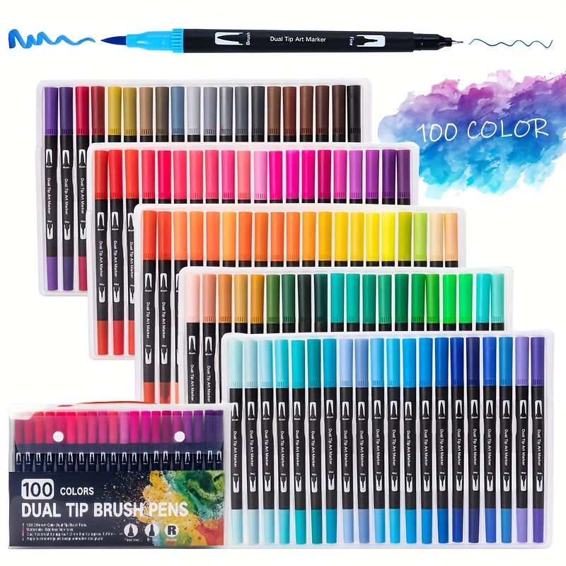 Watercolor Pen Dual Tip Markers Brush Pen For Calligraphy Painting  36/60/100/120 Colors Set Art Supplies - Temu