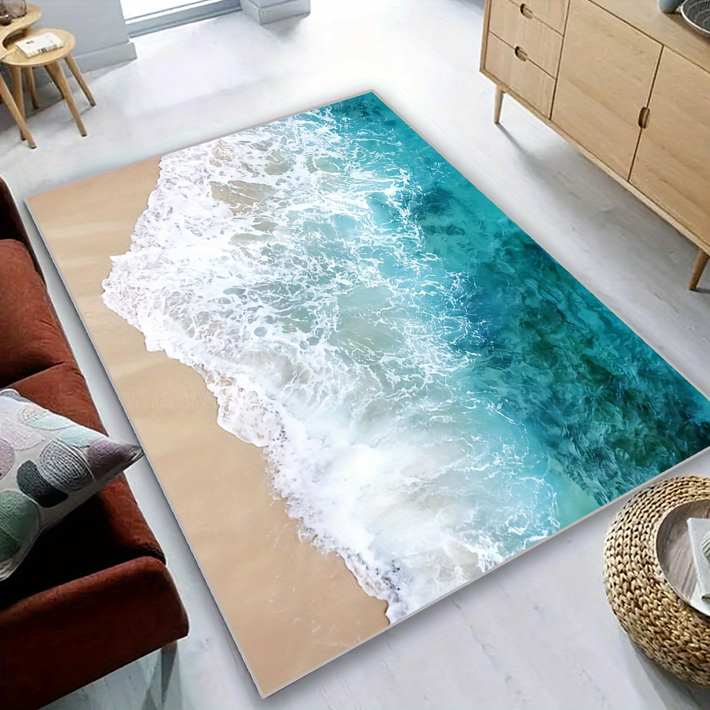  Alfombra de 2 x 3, alfombras de ondas oceánicas para entrada,  sala de estar, dormitorio, alfombra de área pequeña con olas de mar y  decoración de dormitorio, alfombra lavable antideslizante suave