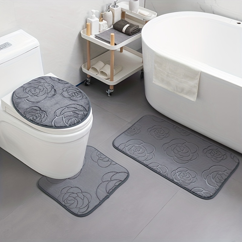 2pcs/set Grey Ultrafine Fiber Bathroom Rug Set - Plush And Soft Bath Mat  And U-shaped Toilet Mat, Striped Pattern Carpet, Non-slip And Machine  Washable Bath Rug And Mat Set