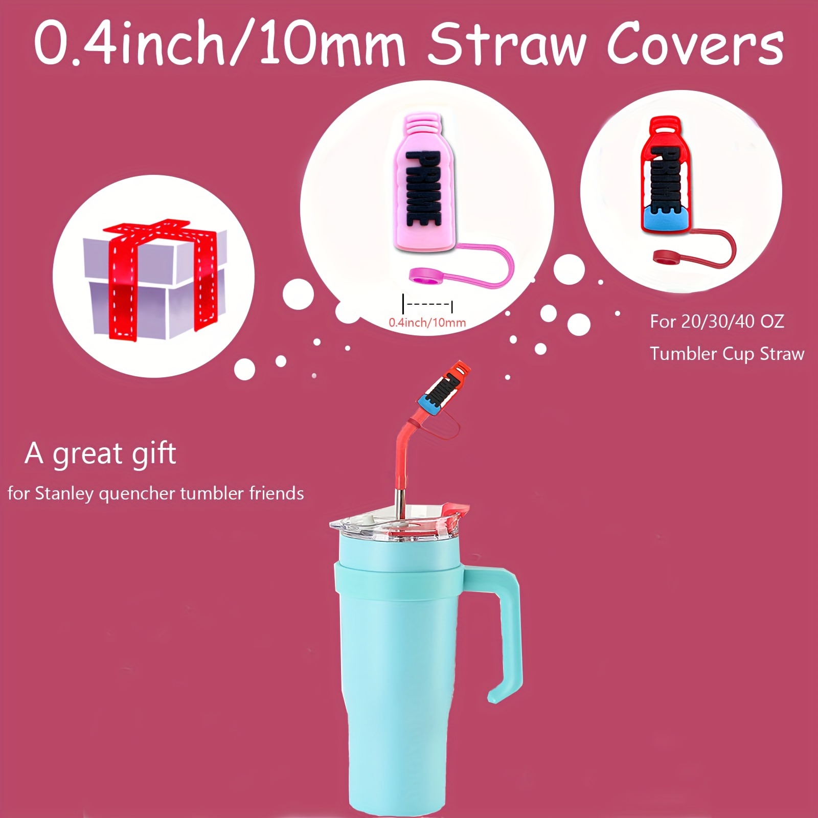 8 Pcs] Straw Cover Topper for Stanley - 10mm Silicone Straw Cap