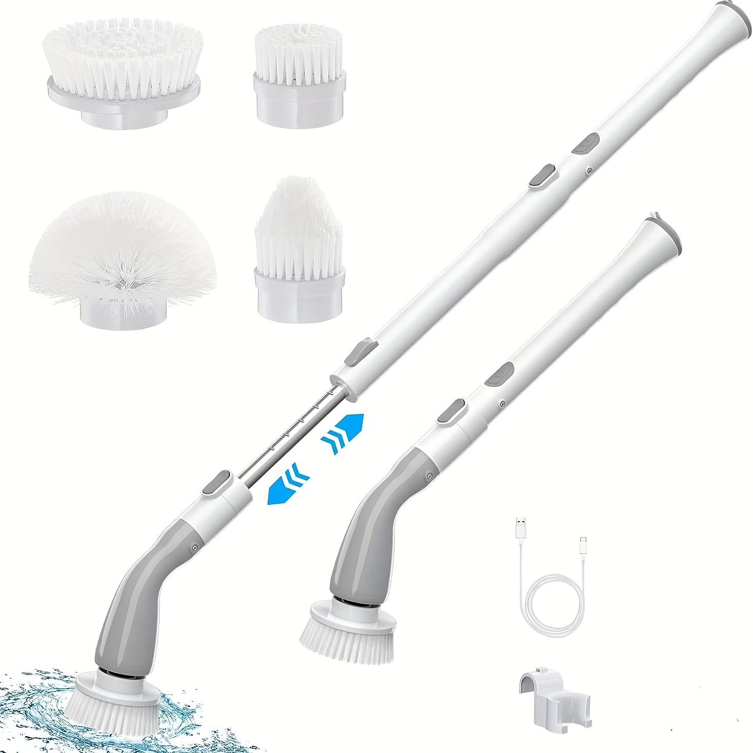 Electric Spin Scrubber, Cordless Cleaning Brush 6 Replaceable Brushes, Shower Scrubber Bathroom Scrubber Adjustable Extension Handle, Power Scrubber