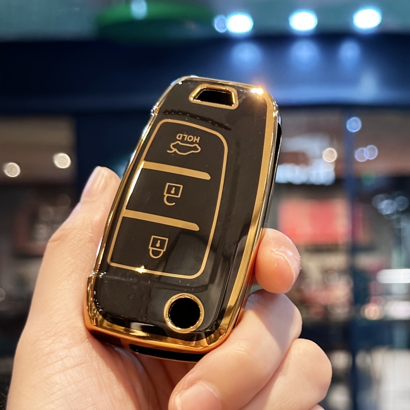 Pour Hyundai IX35 Smart 3 boutons voiture TPU clé housse de protection clé  avec porte-clés (vert)