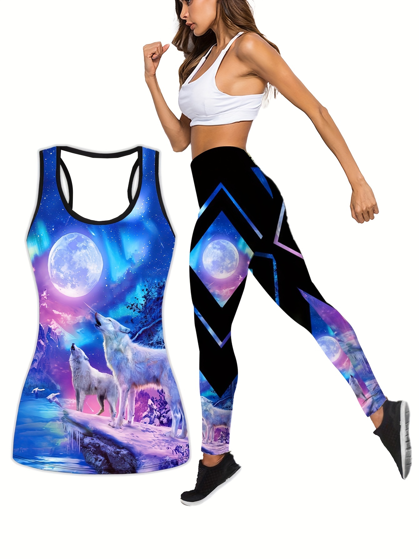 Plus Size Sports Outfits Set Women's Plus Allover Print Cut - Temu