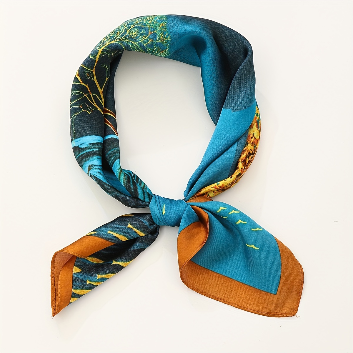 Deer Print Bandana Green Shawl Satin Square Scarf Classic Neckerchief Head Wrap