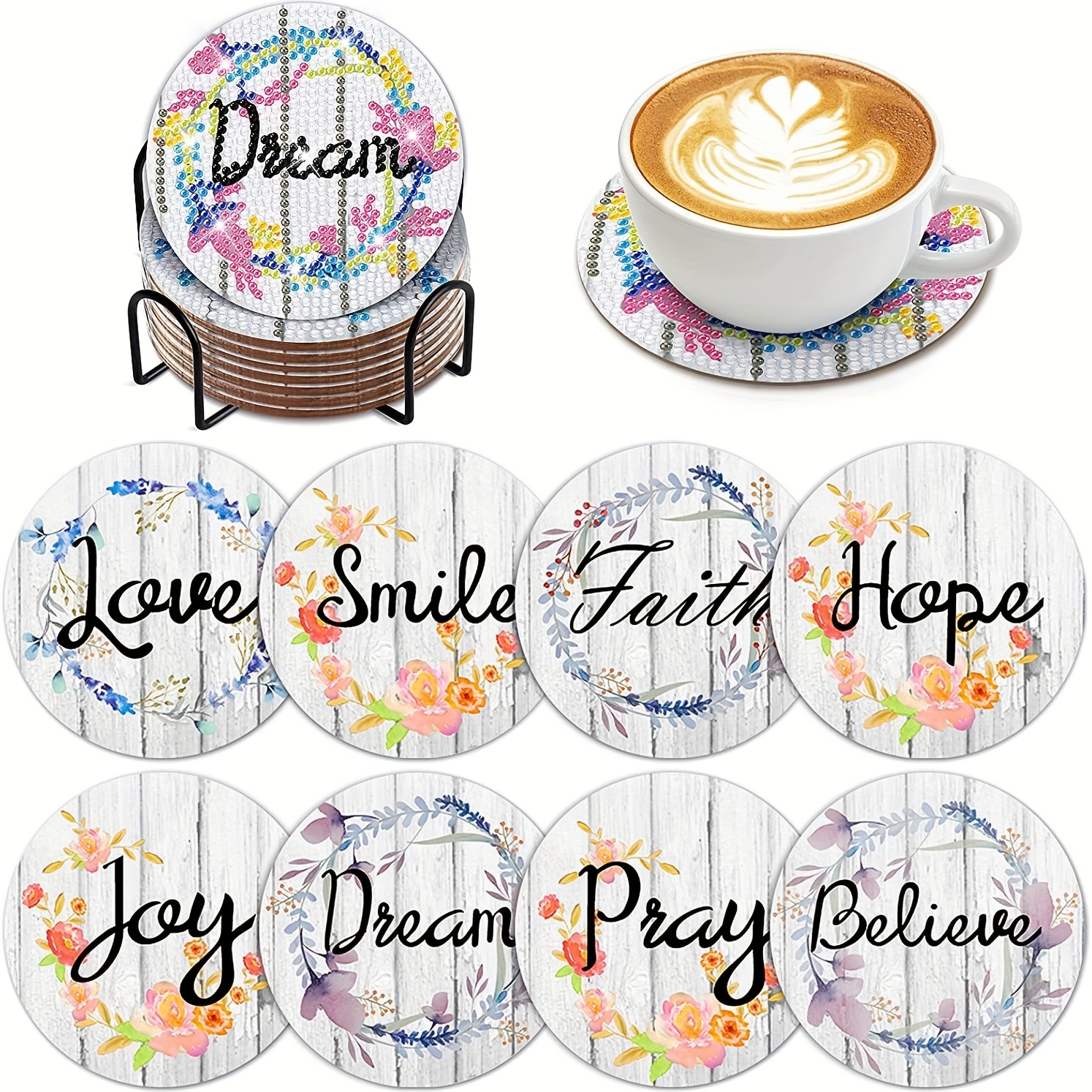 Inspirational Diamond Art Coasters With Holder Diamond - Temu