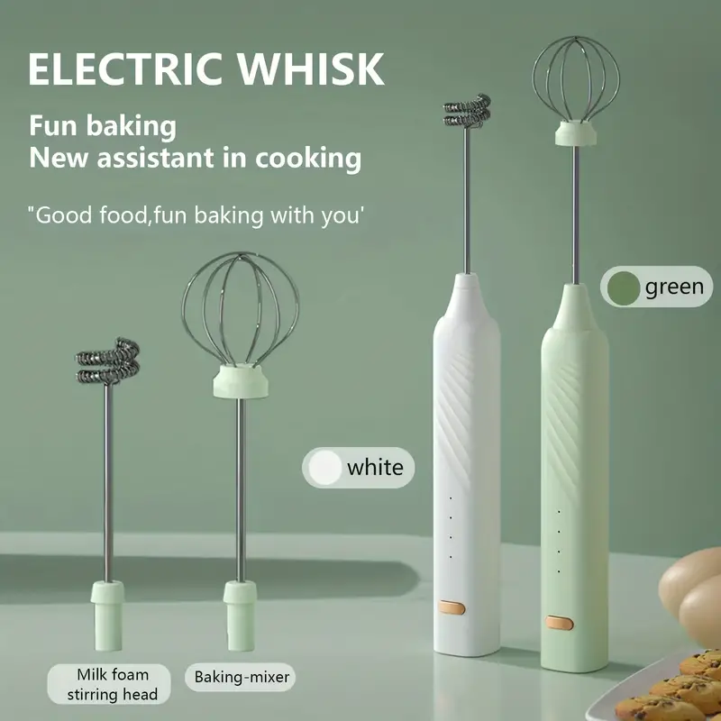 1pc green white multifunctional rechargeable handheld mixer electric egg beater high power for household cake making milk eggs cream foam dough tea kitchen gadget details 0