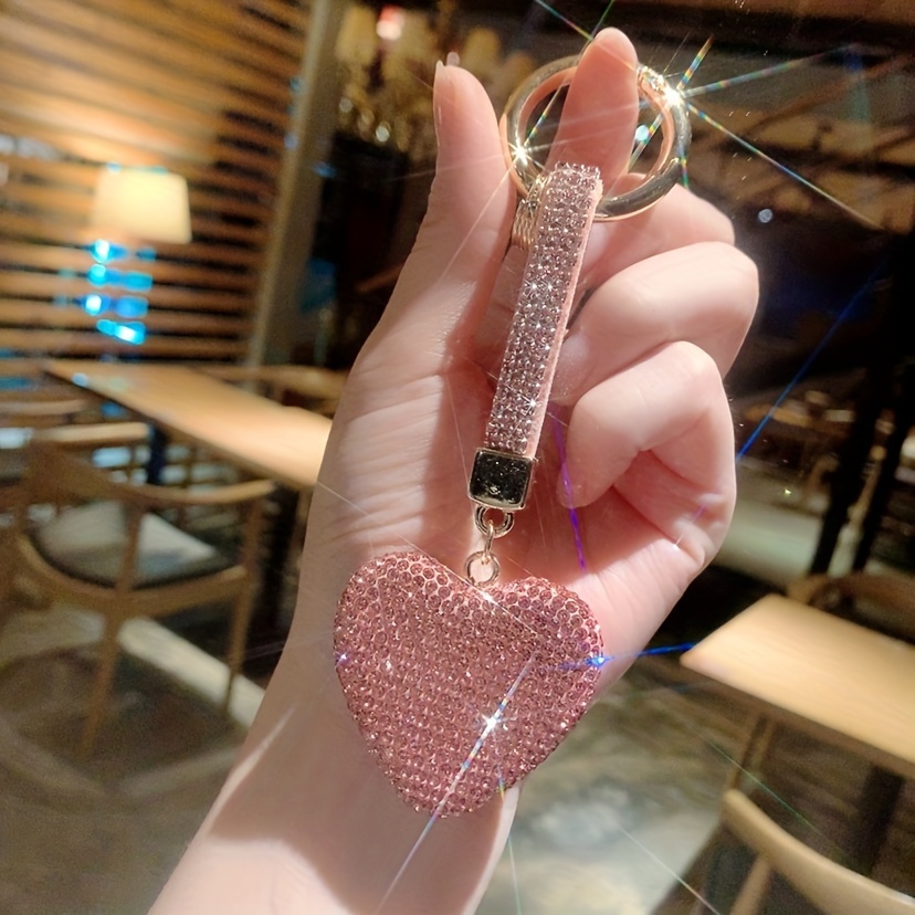 creative clay potted full rhinestone rope peach heart key chain love female bag pendant car key chain pendant accessories details 2