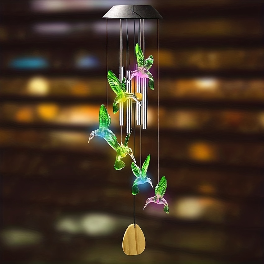 Carillon éolien solaire changeant de couleur pour colibri, lampe suspendue  à LED à énergie solaire pour chemin de cour de jardinage intérieur  extérieur