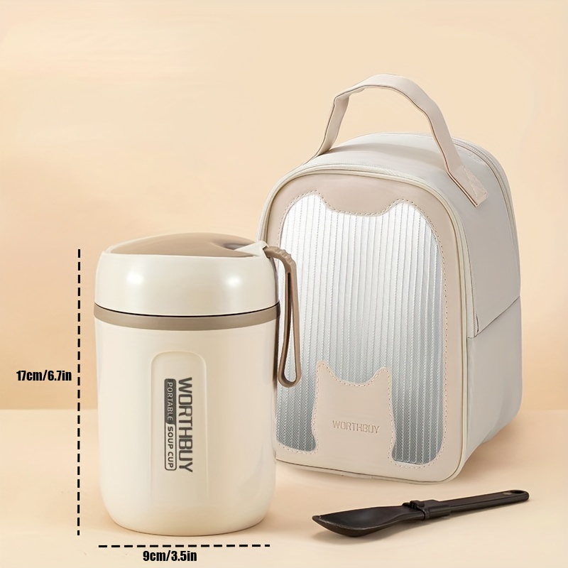 Portable Insulated Lunch Box With Bag & Spoon, Microwaveable 18/8
