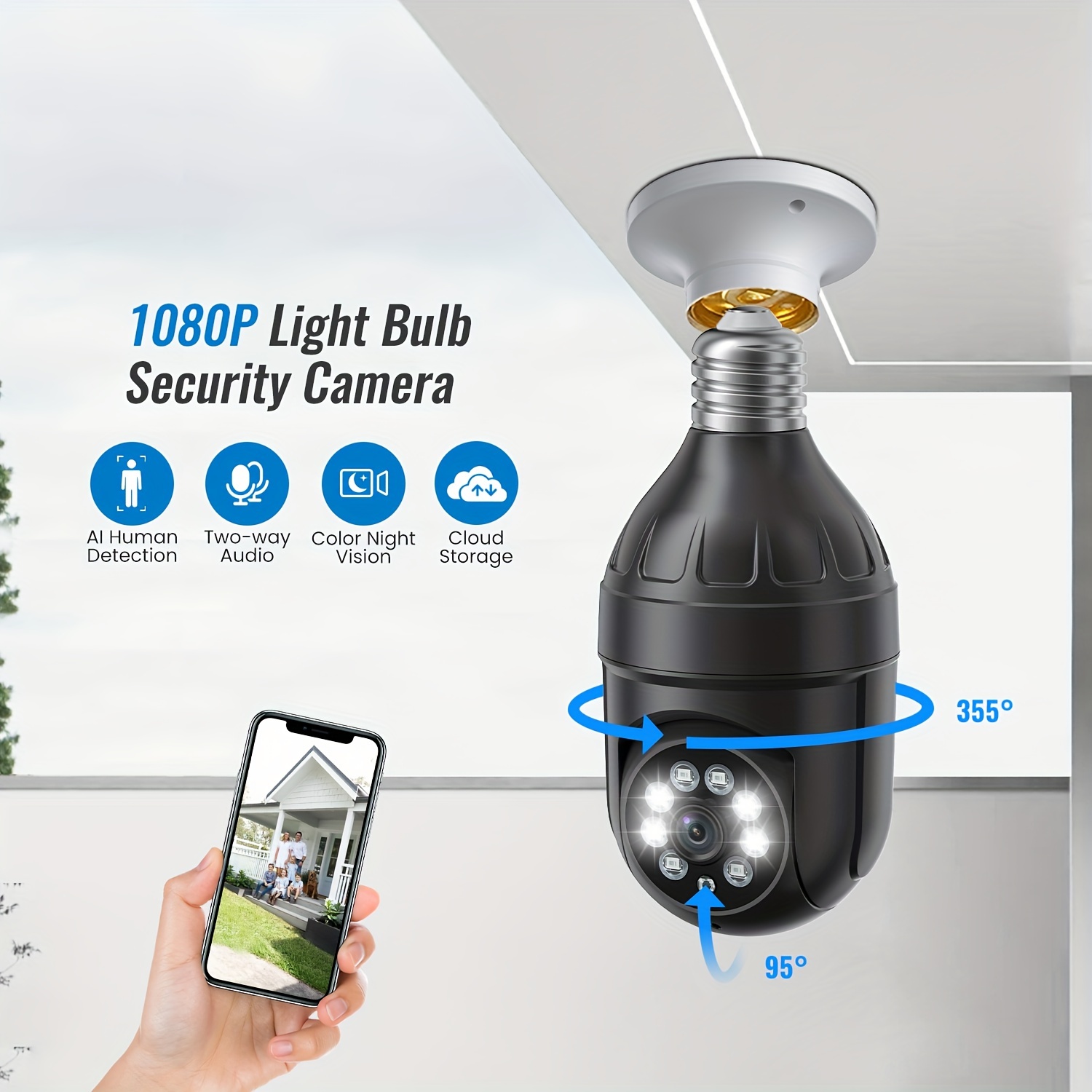  Light Bulb Security Camera Wireless Outdoor - 2.4GHz