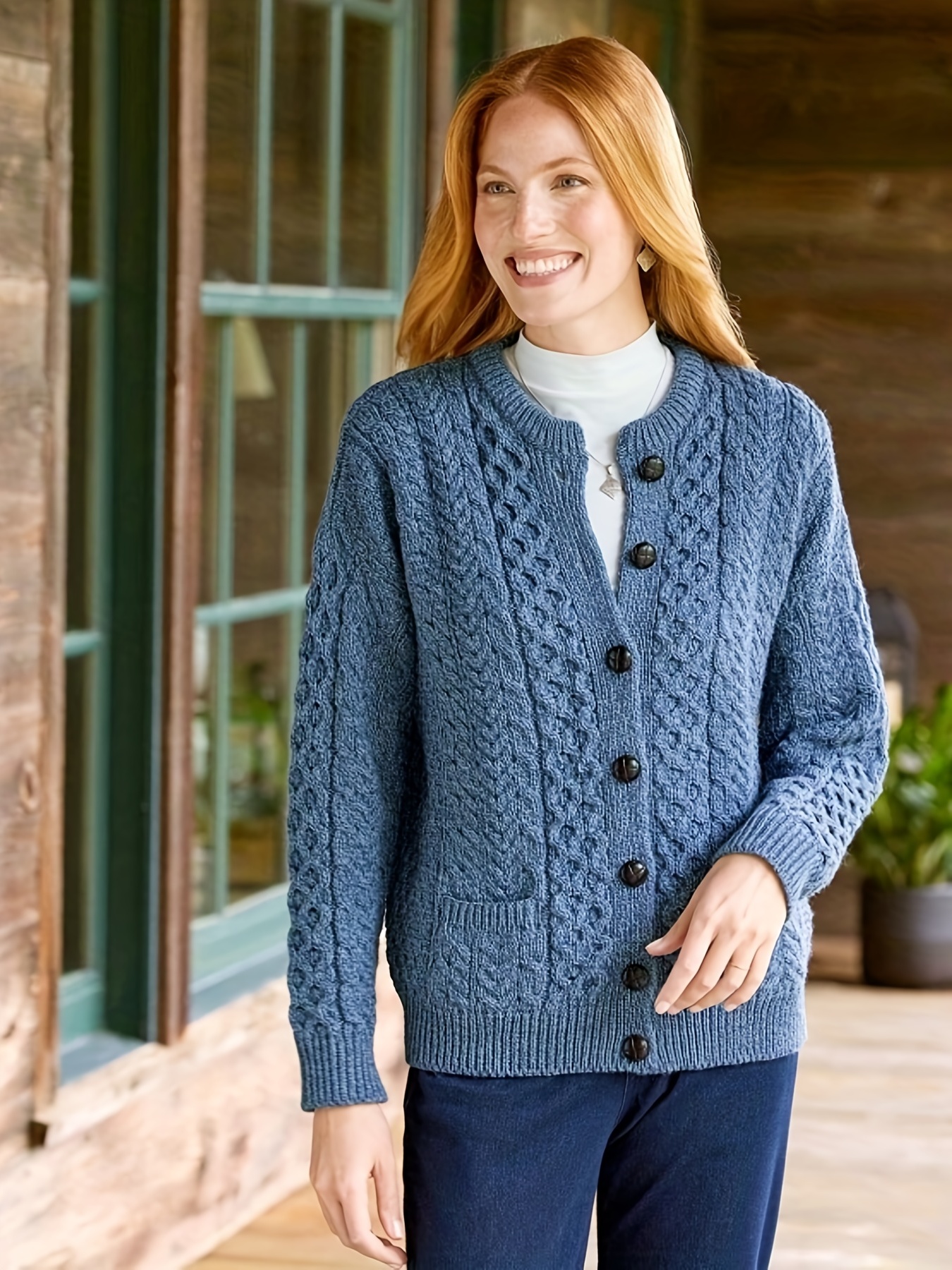 Women Button Down Lantern Sleeve Knit Coat Knitwear Oversized Cardigan  Sweater