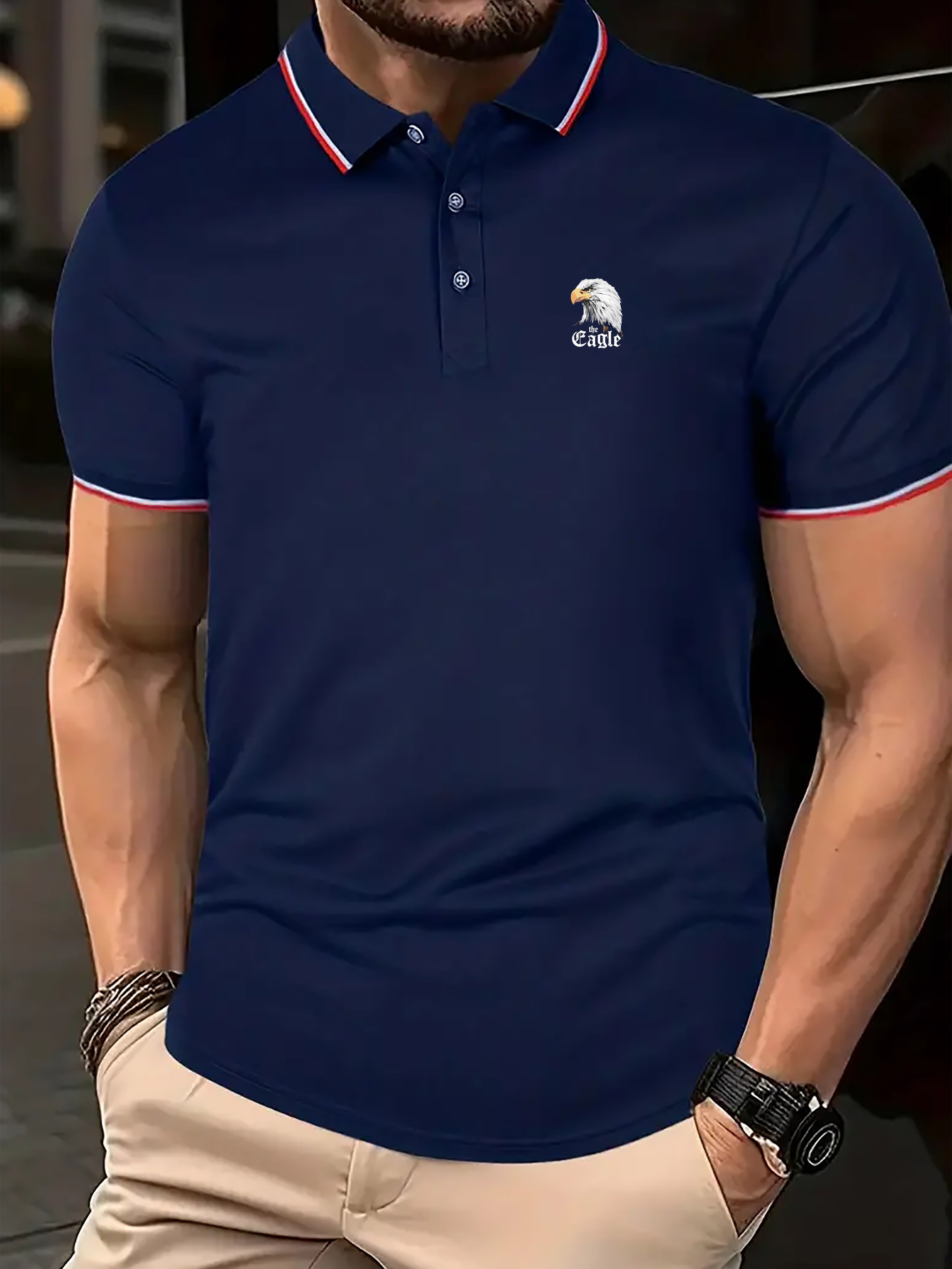 Breathable Regular Fit Eagle Pattern Golf Shirt Men's - Temu