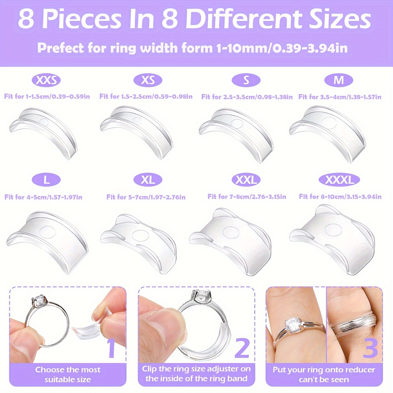 70 Pcs Ring Size Adjuster for Loose Rings with Ring Size Measuring Tool for Ring Adjuster, Plug-In Invisible Ring Spiral Silicone Tightener with Wome