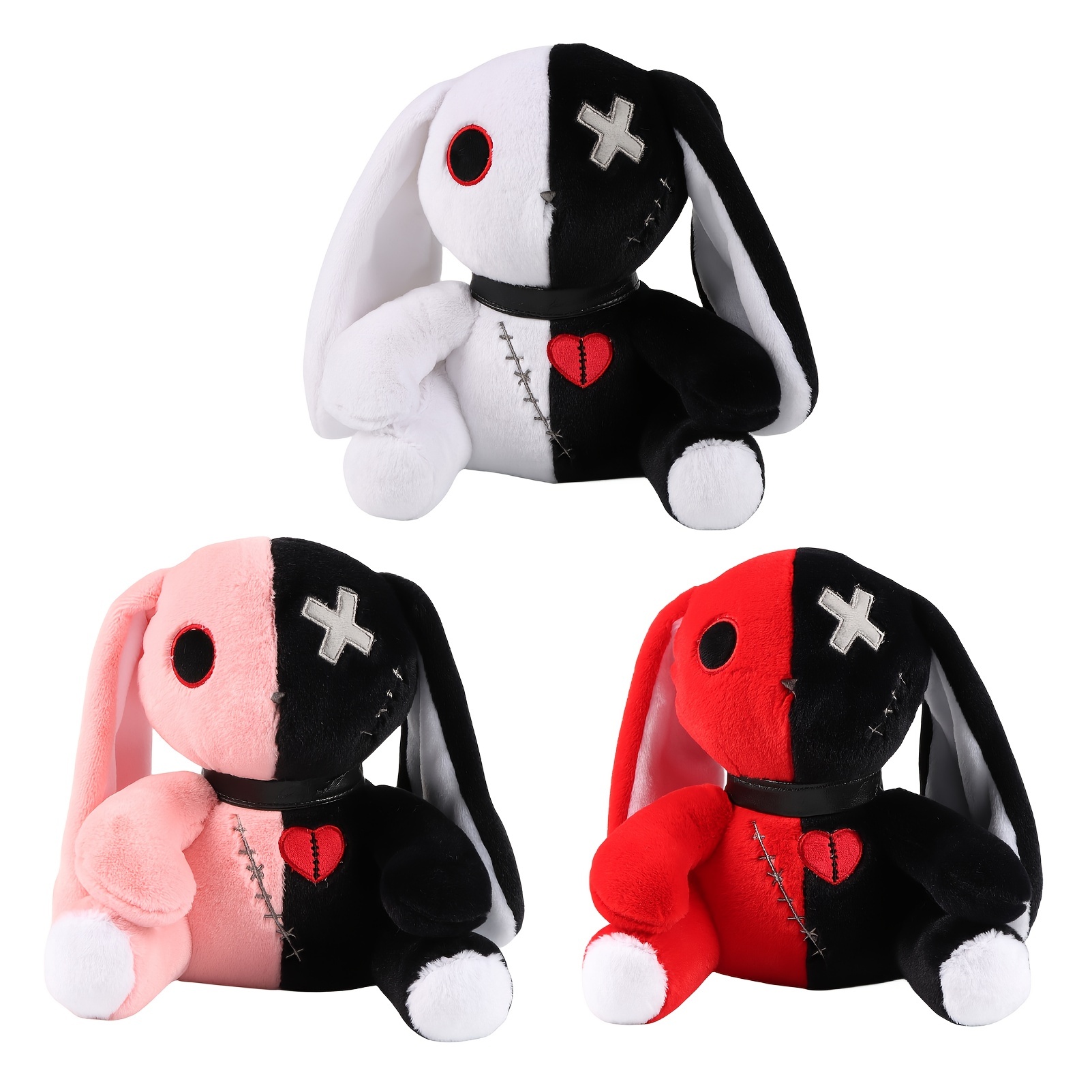 12in Creepy Goth Bunny Plush Crazy Rabbit Plushie Toys, Spooky Goth