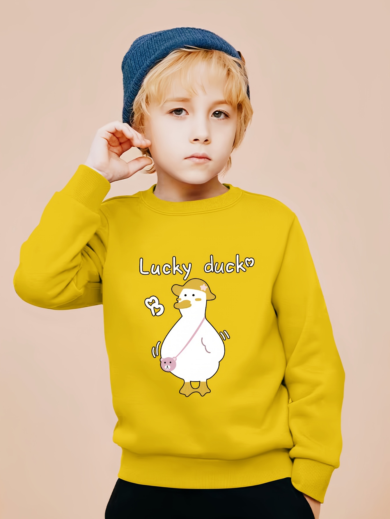 lucky Duck' Print Boys Casual Creative Pullover Sweatshirt - Temu