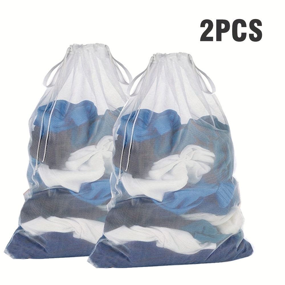 2 stück, 24 x 36 zoll große netzbeutel,   für einkaufstaschen, campingtaschen und wäschebeutel, stabiles netzmateriale mit griffen und kordelzugverschluss, ideal für fabriken, schulen, wohnheime und reisen