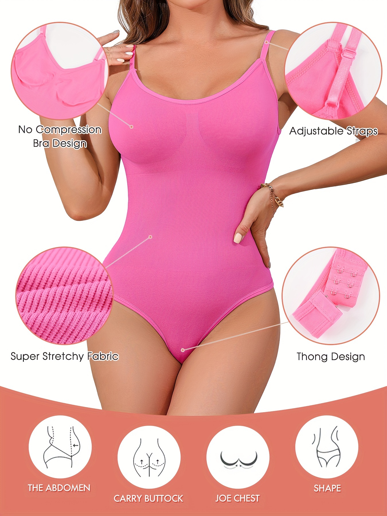 Solid Round Neck Shaping Thong Bodysuit Simple Soft Tummy - Temu Canada